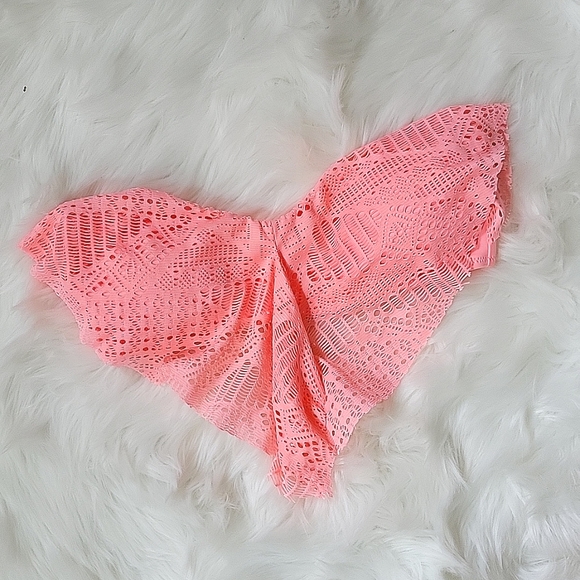 Coral Bikini BoHo Style Bandeau RuffleTop w/Lacey Cutouts NWT Fits M/L πΈπ΄ - Picture 3 of 8